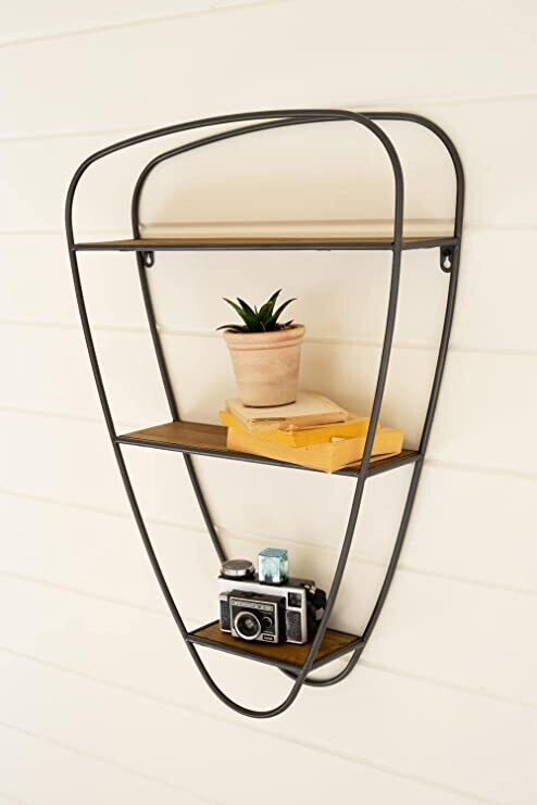 Oblong Wood &amp; Metal Wall Shelf
