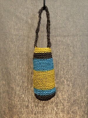 Crocheted Fique Wine Bag - Yellow/Blue Crocheted Fique Wine Bag - Yellow/Blue