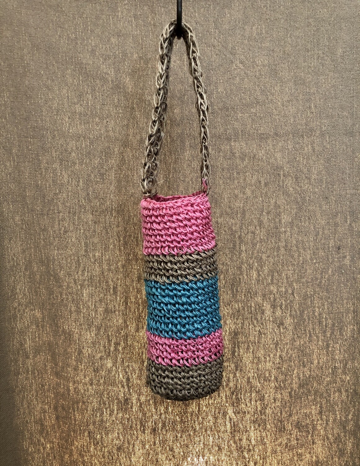 Crocheted Fique Wine Bag - Pink/Blue Crocheted Fique Wine Bag - Pink/Blue