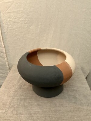 Clay Round Triple Stripe Planter - Low