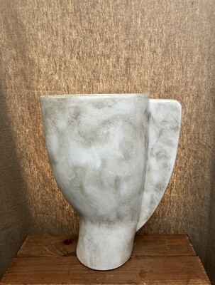Abstract Ceramic White Bust Vase w/Handle