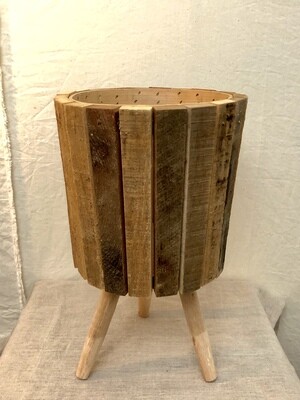 Round Recycled Wooden Planter w/Legs - Med