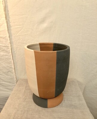 Clay Round Triple Stripe Planter - Tall