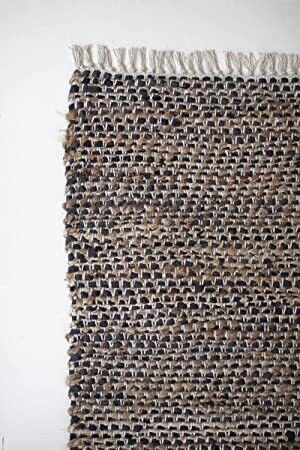 Cotton, Jute &amp; Black Leather Rug - 72X48