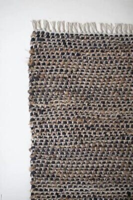 Cotton, Jute &amp; Black Leather Rug - 72X48