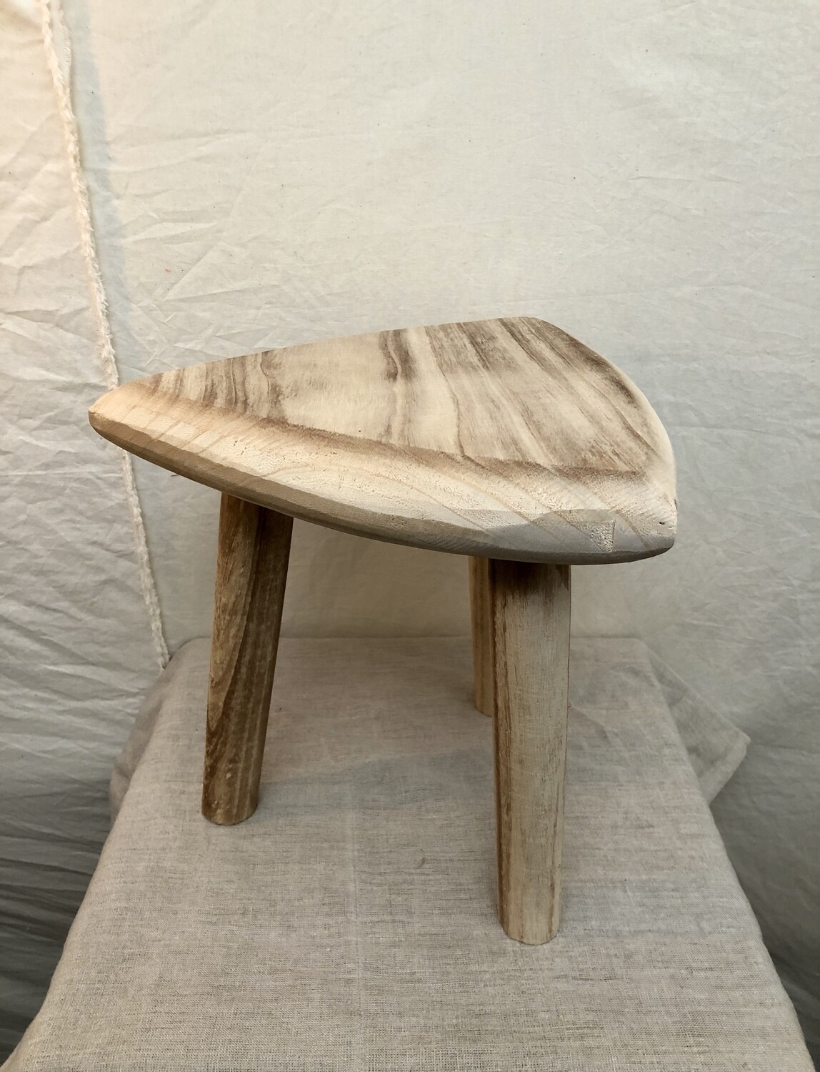 Hand Carved Wooden Triangle Top Stool - Sm