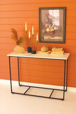Iron Console w/Black &amp; White Marble Top