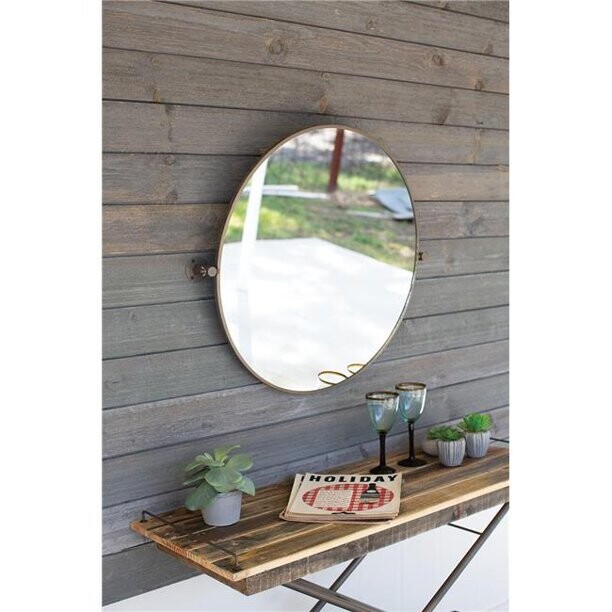 Metal Framed Tilted Round Mirror