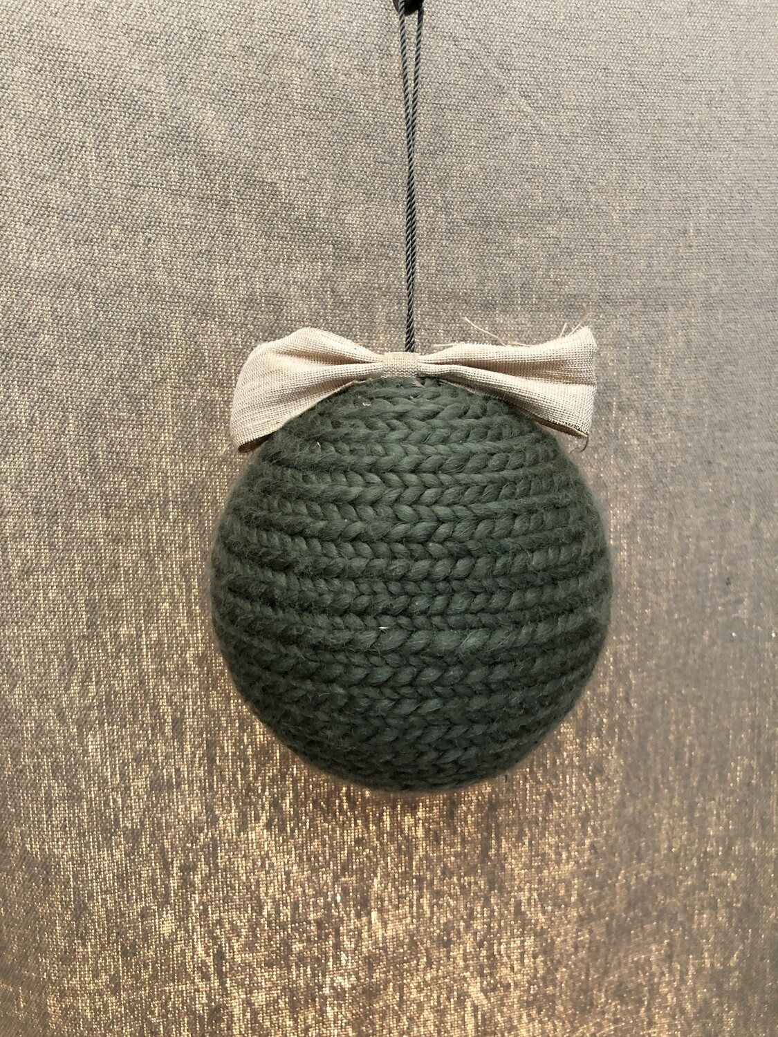 Braided Yarn Ball Ornament w/Bow Gray 6&quot;