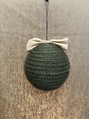 Braided Yarn Ball Ornament w/Bow Gray 6&quot;