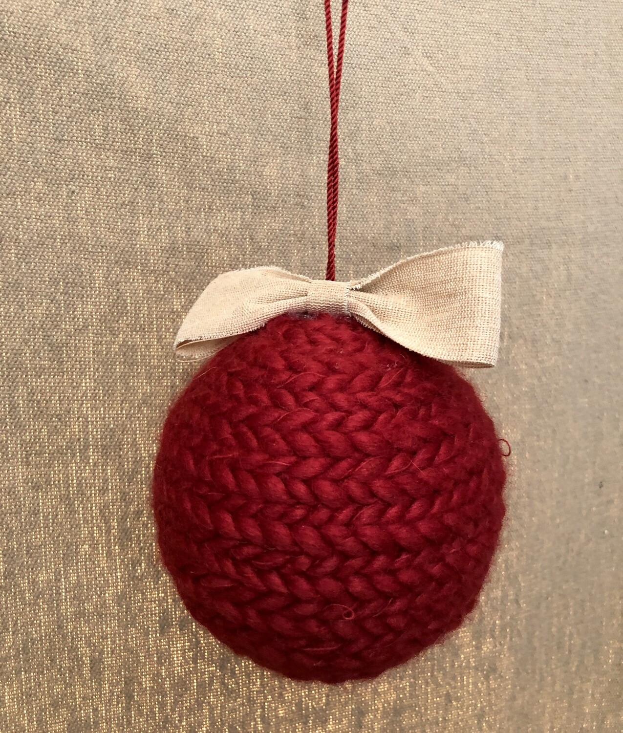 Braided Yarn Ball Ornament w/Bow Red 5" Braided Yarn Ball Ornament w/Bow Red 5"