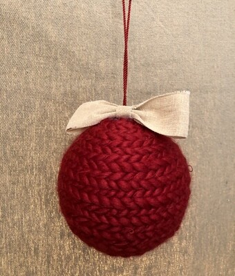 Braided Yarn Ball Ornament w/Bow Red 5&quot;