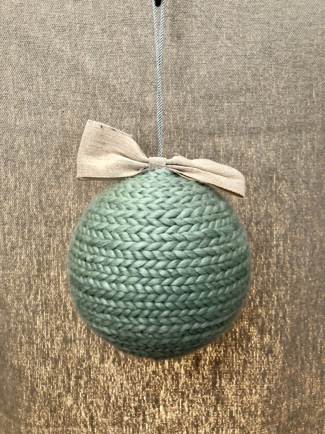 Braided Yarn Ball Ornament w/Bow Green 6&quot;