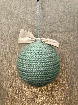 Braided Yarn Ball Ornament w/Bow Green 6&quot;