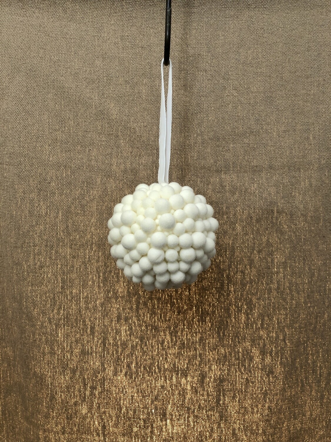 Pompom Ball Ornament White 4&quot;