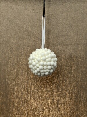 Pompom Ball Ornament White 4&quot;
