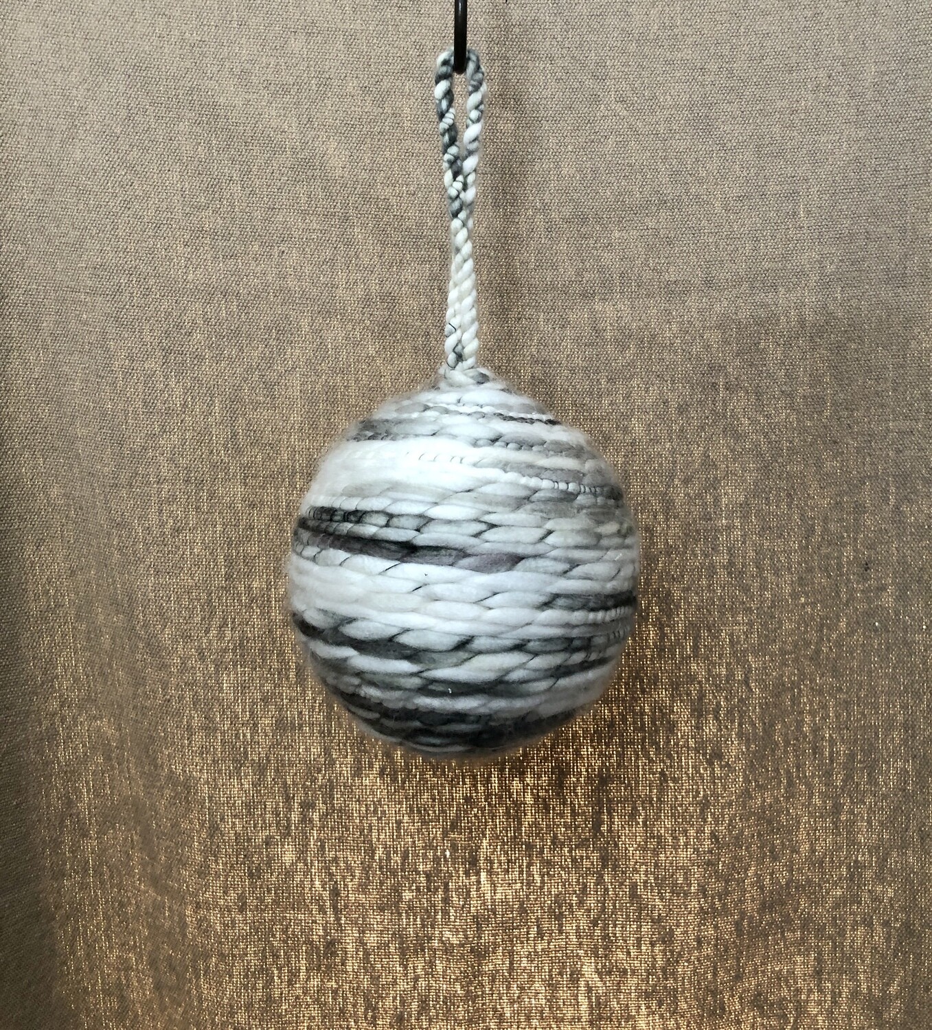 Yarn Ball Ornament GY/WH 6&quot;
