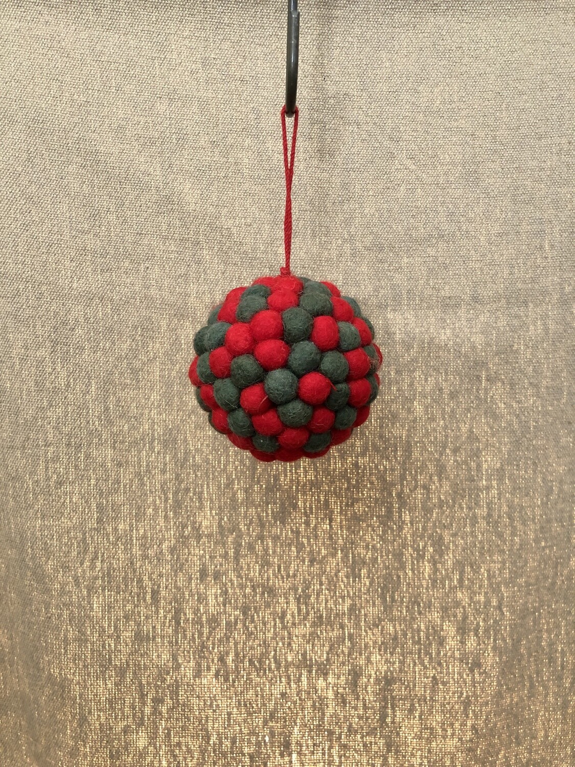 Felt Pompon Ball Ornament Red/Green 4&quot;