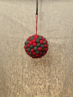 Felt Pompon Ball Ornament Red/Green 4&quot;