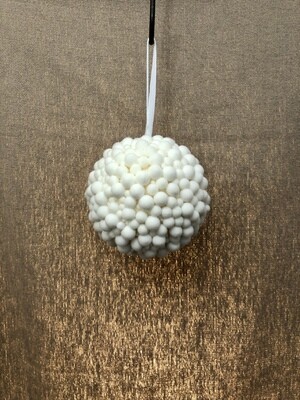 Pompom Ball Ornament White 5&quot;