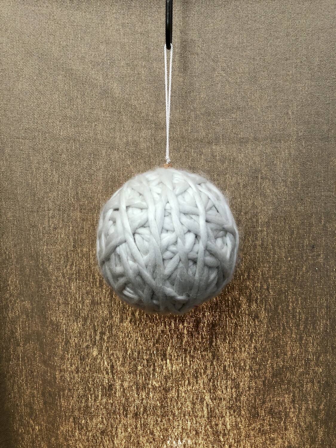 Yarn Ball Wrapped Ornament White 6"