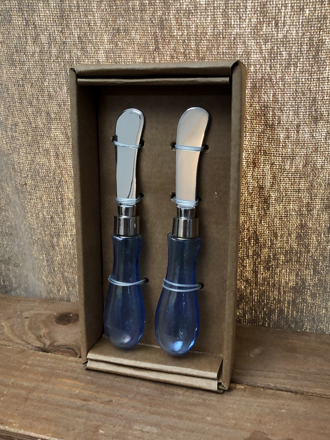 Iridescent Blue Sea Glass Spreaders S/2