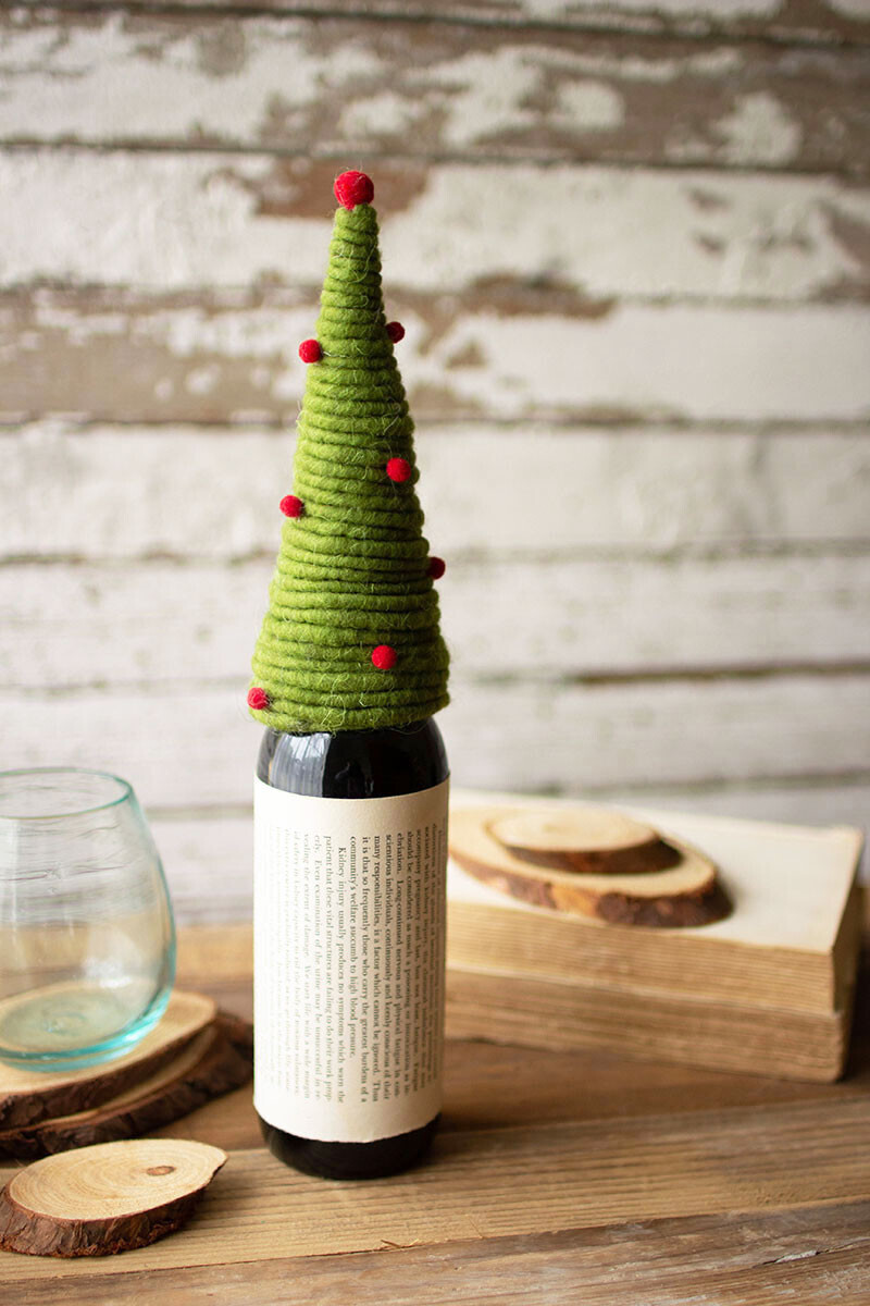 Coiled Felt Tree Wine Topper Coiled Felt Tree Wine Topper