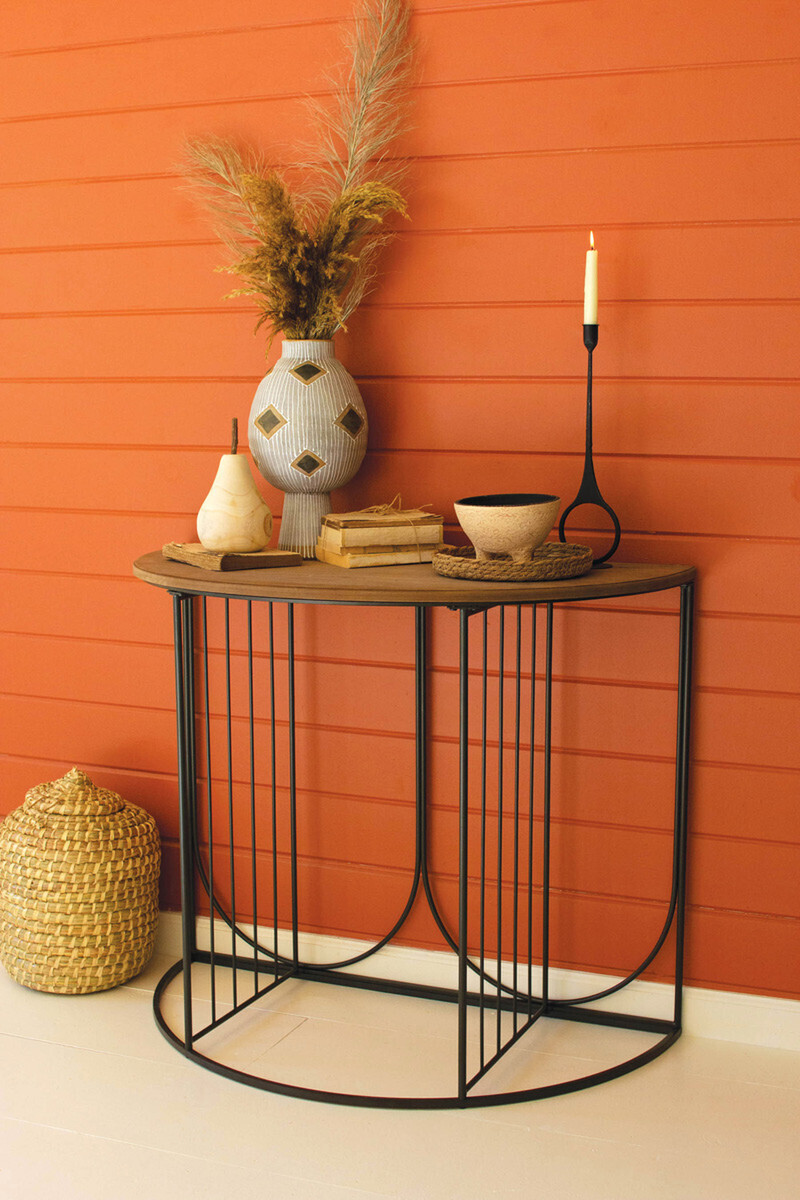 Wood and Metal Demi-Lune Side Table Wood and Metal Demi-Lune Side Table