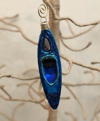 Kayak Royal Blue Glass Ornament