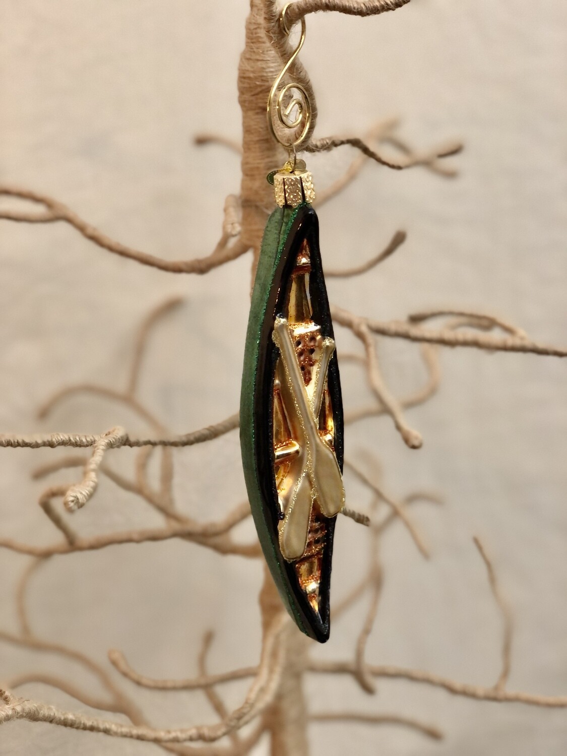 Kayak Green Glass Ornament