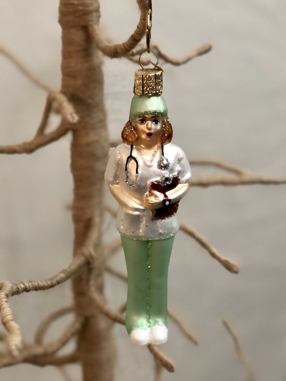 Girl Nurse Glass Ornament