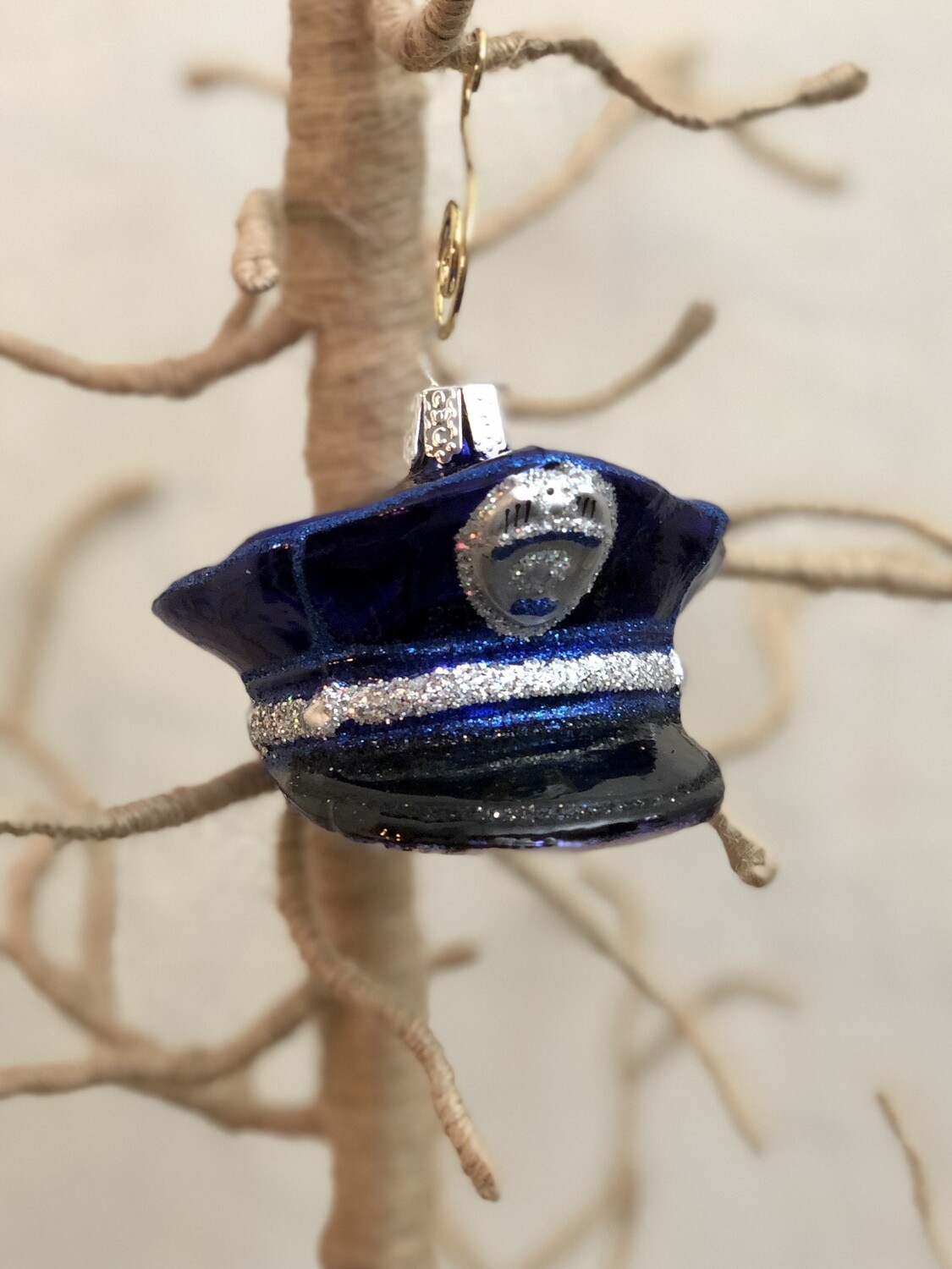 Policeman Hat Glass Ornament