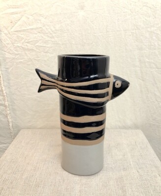 Navy &amp; Gray Fish Vase