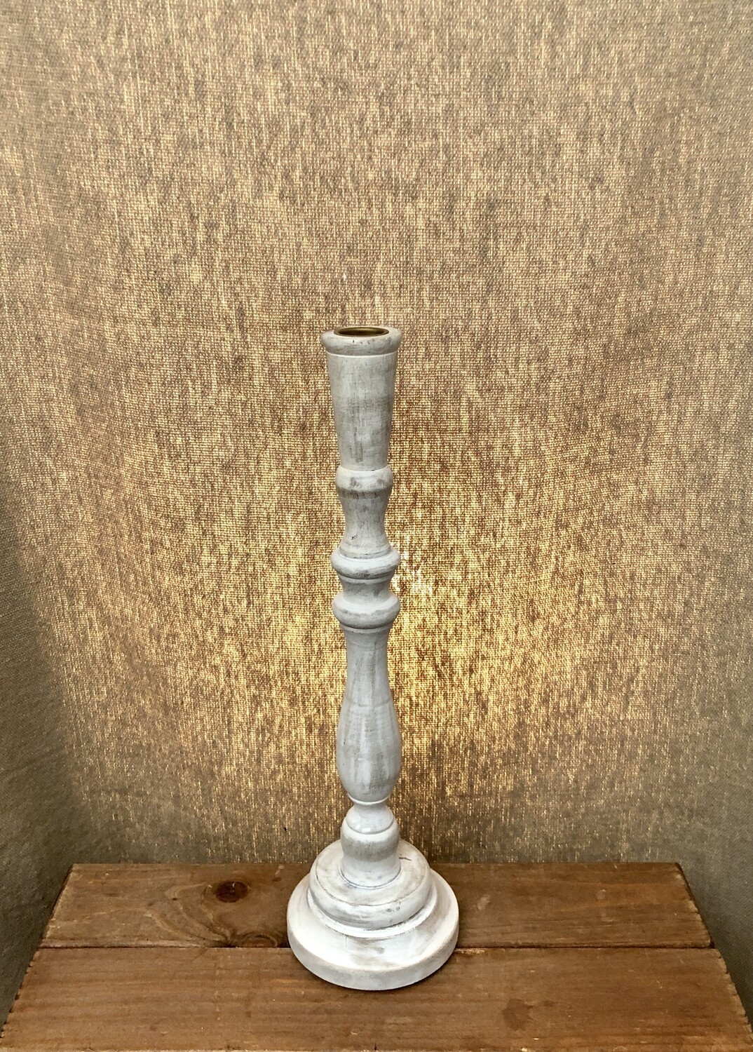 Mango Wood Whitewash Candleholder Lg