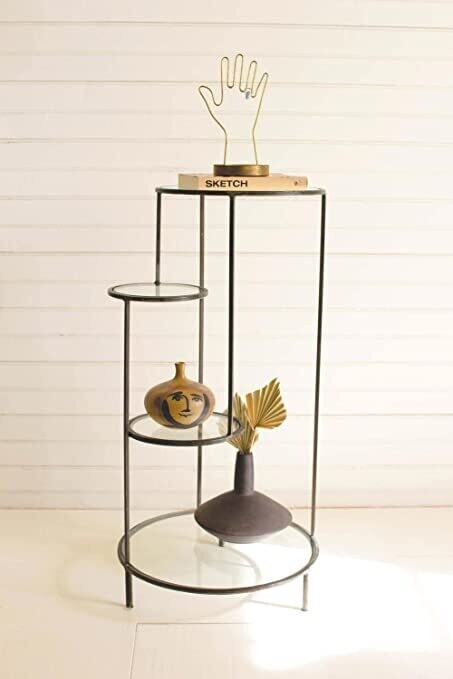 Four Tiered Metal Accent Table w/Round Glass Shelves