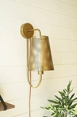 Double Antique Brass Wall Lamp w/Perforated Metal Shade