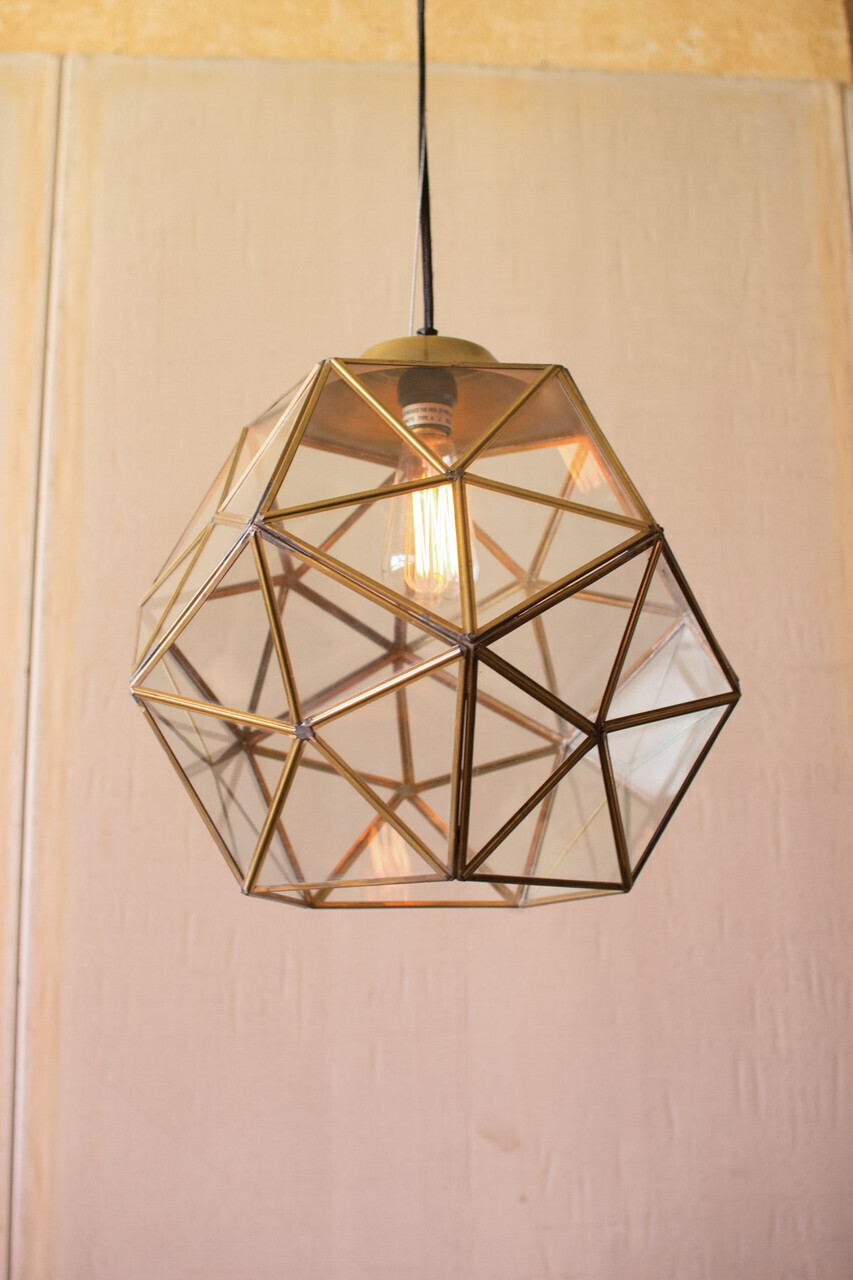 Glass &amp; Antique Gold Metal Faceted Pendant