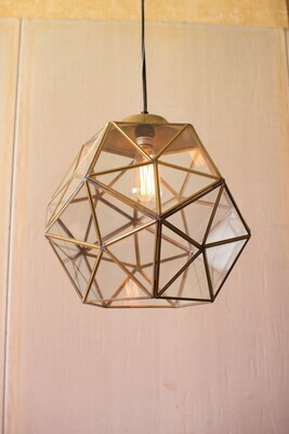 Glass &amp; Antique Gold Metal Faceted Pendant