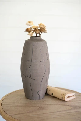 Grey Ceramic Vase w/Black Lines