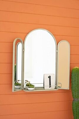 Industrial Green Tri-Folding Mirror w/Shelf