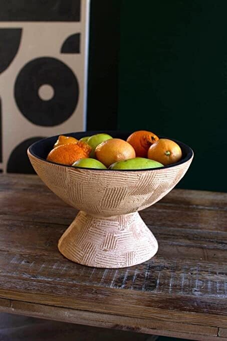 Ivory &amp; Black Textured Clay Footed Bowl