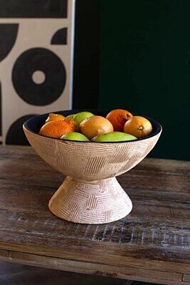 Ivory &amp; Black Textured Clay Footed Bowl