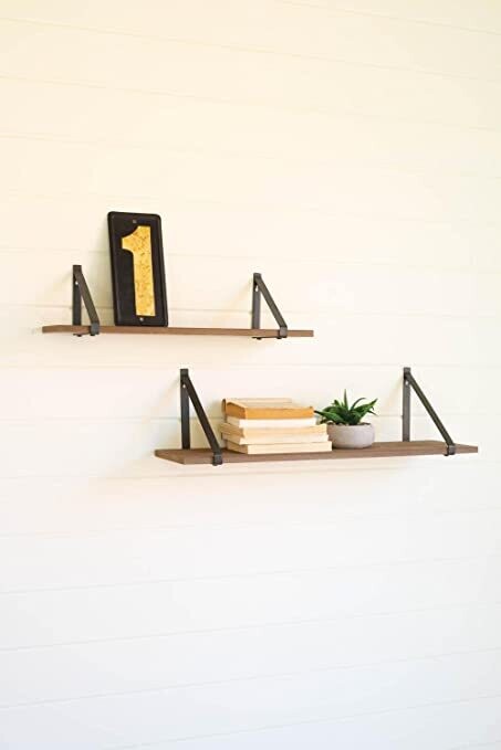 Metal Strapped Wood Shelf Sm