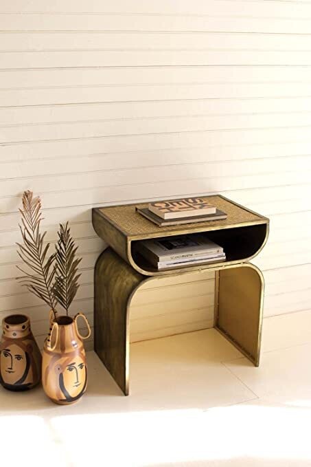 Metal Side Table w/Woven Cane Top #2