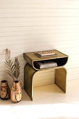 Metal Side Table w/Woven Cane Top #2