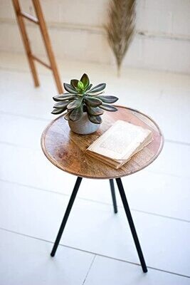 Round Mango Side Table w/Iron Legs