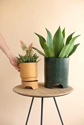 Speckle Painted Metal Planter w/Tray Bottom Lg