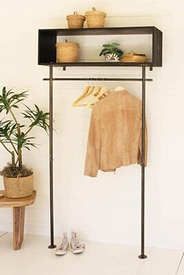 Tall Metal &amp; Wood Shelf w/Black Finish