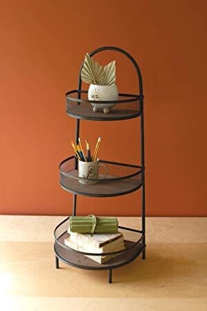 Wood &amp; Metal Demi Lune Three Tiered Storage Stand