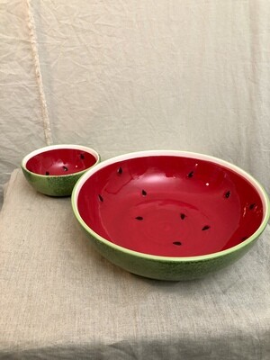 S/2 Ceramic Watermelon Chip &amp; Dip Bowls